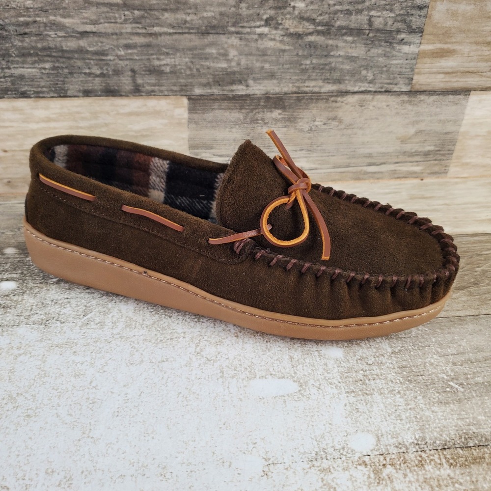Minnetonka Trevor Traditional Trapper Slipper Mens Shoe Sz 8 M Chocolate Leather
